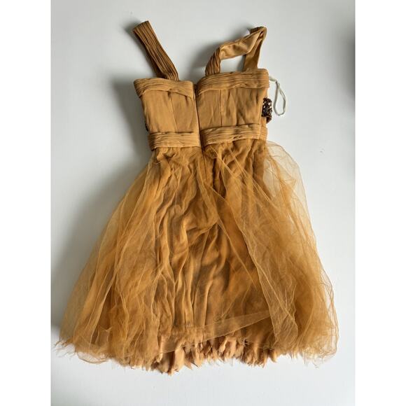 Mandalay Evening Cocktail Silk Midi Dress Size 6 NWT In GolD - Picture 2 of 4